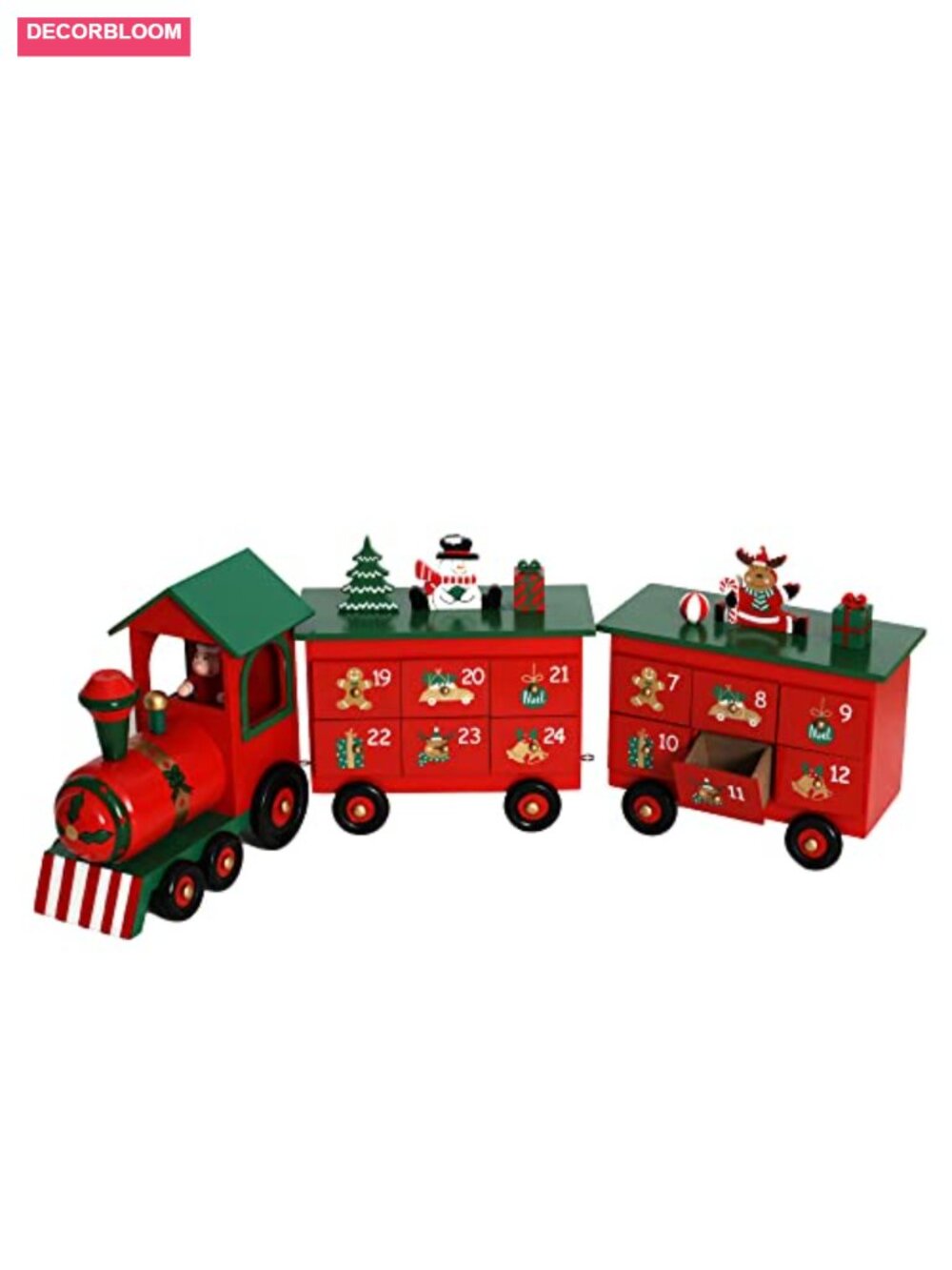 Wooden Advent Calendar Train 24 Drawers Christmas Countdown Decor 24 Inch